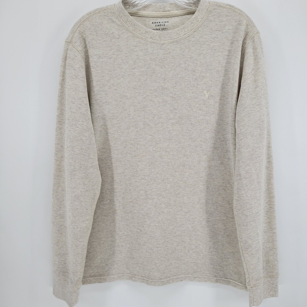 American Eagle Super Soft Thermal Shirt Mens Medium Oatmeal Waffle Knit Long Slv